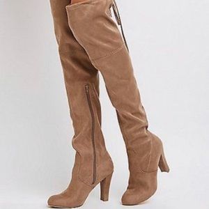 CHARLOTTE RUSSE taupe suede thigh-high boots